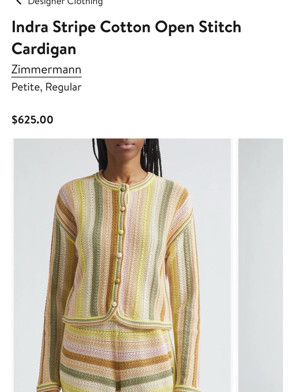 NWT Zimmermann Indra Stripe Cotton Open Stitch Cardigan - Size 2